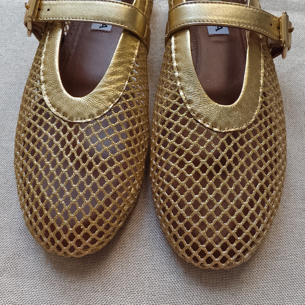 Alaia Metallic Gold Mesh Mary Jane Kids Shoes - Picture 9 of 11